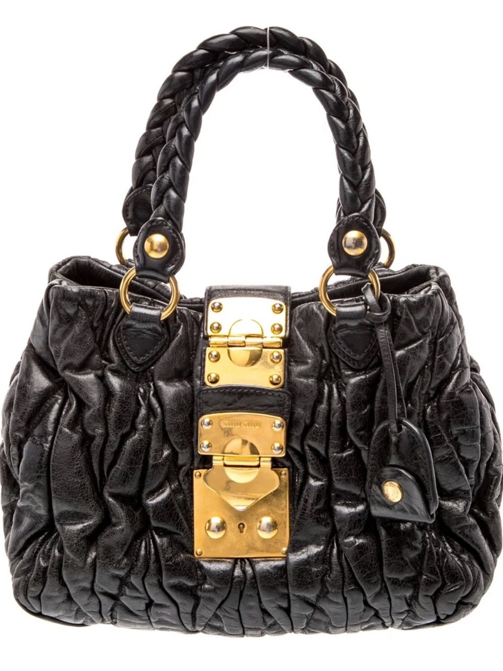 Miu Miu Black Quilted Leather Satchel with Gold Hardware